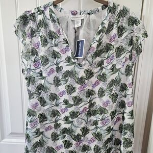 Cupcakes & Cashmere Floral Blouse in Green and Purple Size XL New With Tags